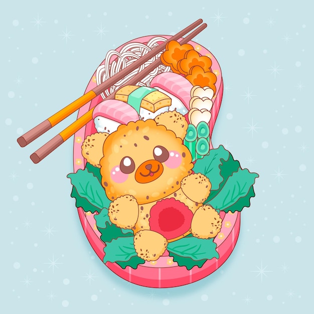Free Vector | Japanese lunchbox filled with food kawaii design