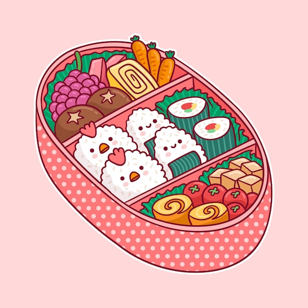 Premium Vector | Japanese lunchbox filled with food kawaii design