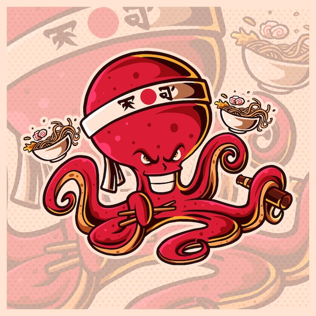 Premium Vector | Japanese octopus chef mascot esport logo design ...