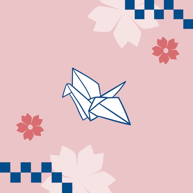 折り紙の鶴の背景を持つ日本のピンクの桜 無料のベクター