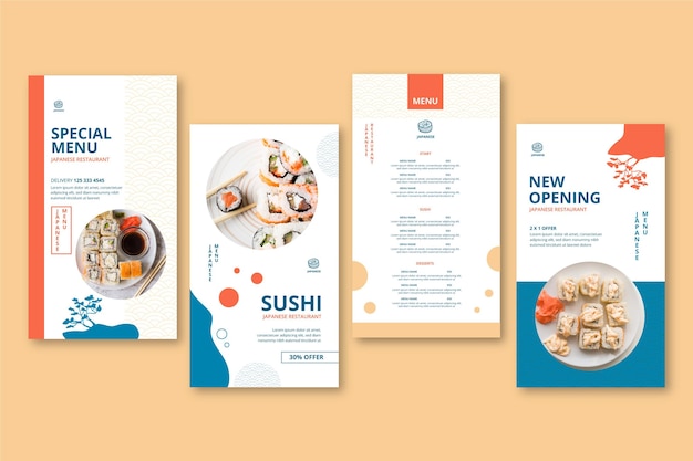 Japanese restaurant instagram stories Free Vector