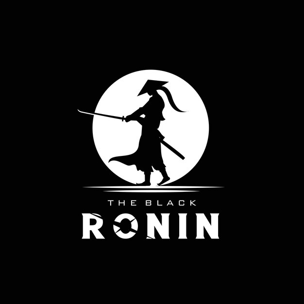 Premium Vector | Japanese ronin silhouette with moon swordsman wearing ...