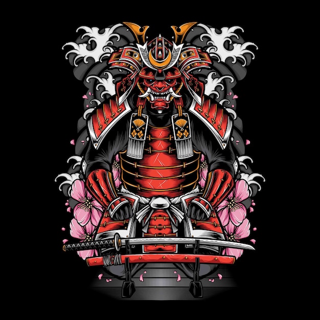 Premium Vector Japanese Samurai Armor With Katana