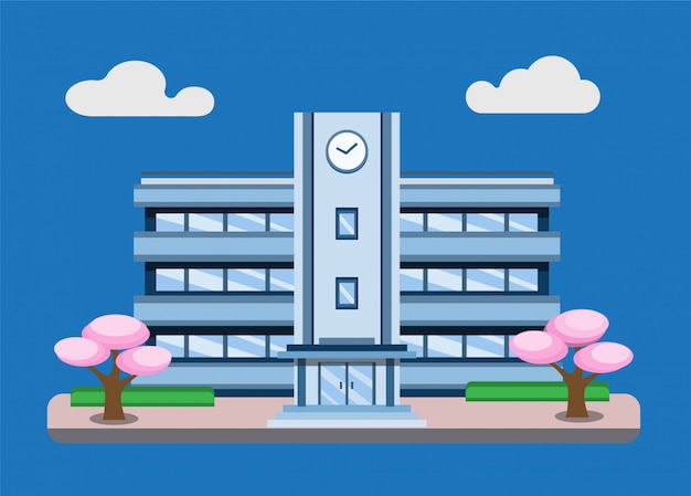 分離された編集可能なフラットイラストで日本の学校の建物のシーンの背景概念 プレミアムベクター