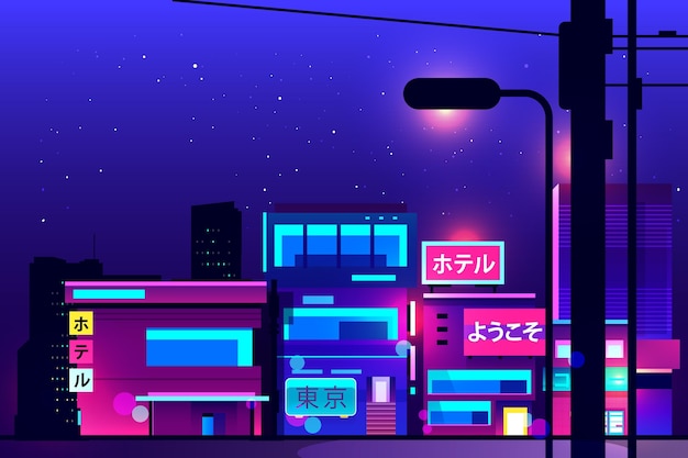 Free Vector Japanese Street Neon Lights In The Night