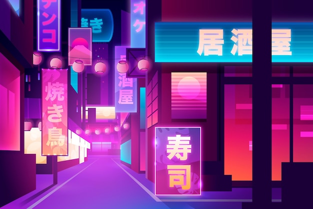 Free Vector | Japanese street in neon lights
