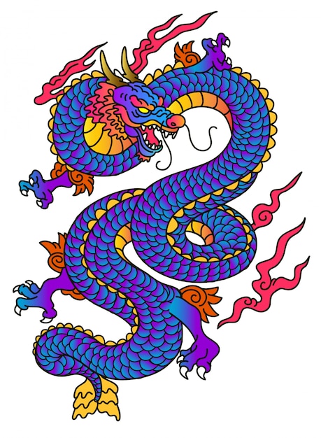 Japanese style dragon blue vector | Premium Vector