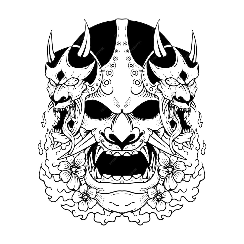 Premium Vector | Japanese tattoo oni mask hannya the traditional ...