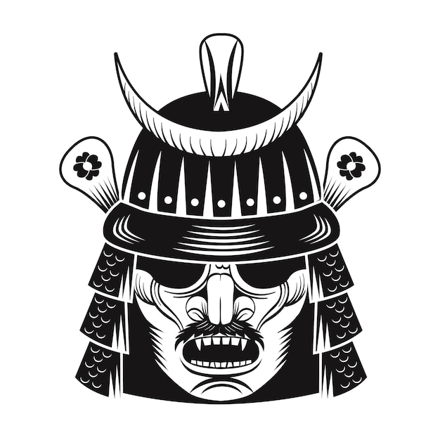 Free Vector | Japanese warrior black mask flat image. japan samurai
