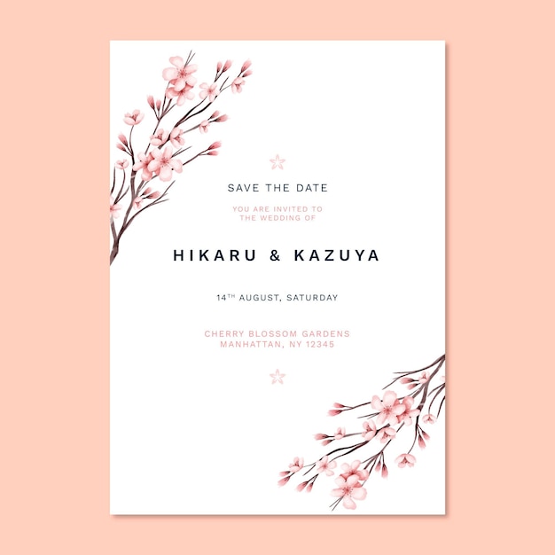 Free Vector | Japanese wedding invitation print template
