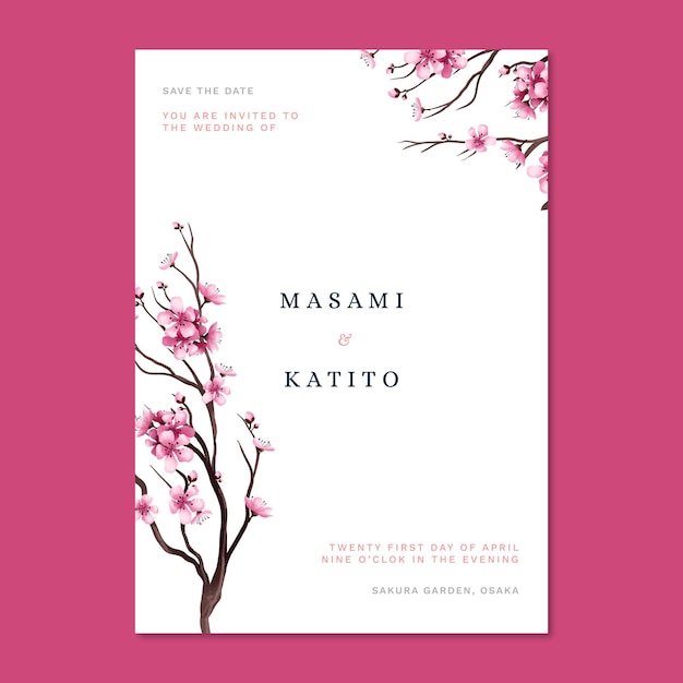 Free Vector | Japanese wedding invitation with cherry blossoms