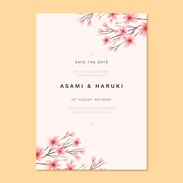 Free Vector | Japanese wedding invitation with cute flowers