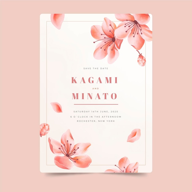 Free Vector | Japanese wedding invitation with falling flowers