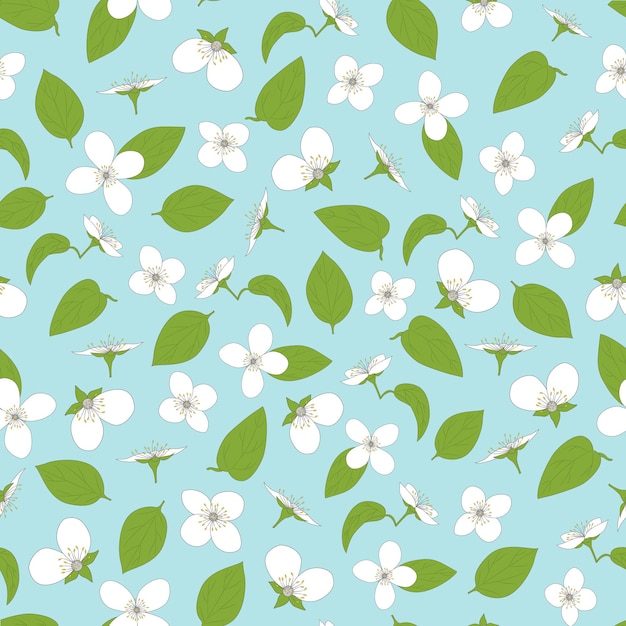 Premium Vector | Jasmine seamless pattern handdrawn flowers and leaves ...