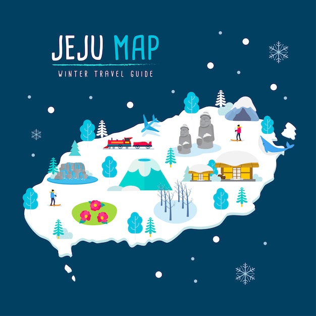 Premium Vector | Jeju island winter travel map