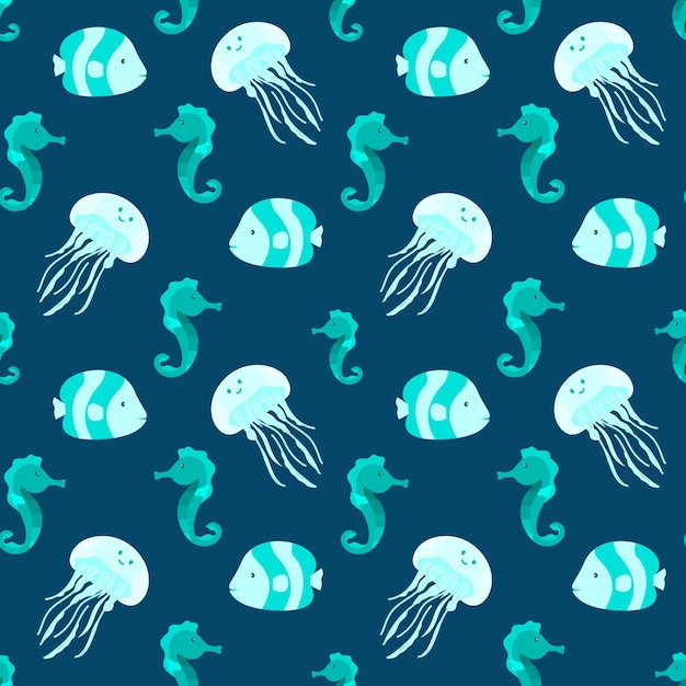 Premium Vector | Jellyfish and seahorse cute seamless pattern