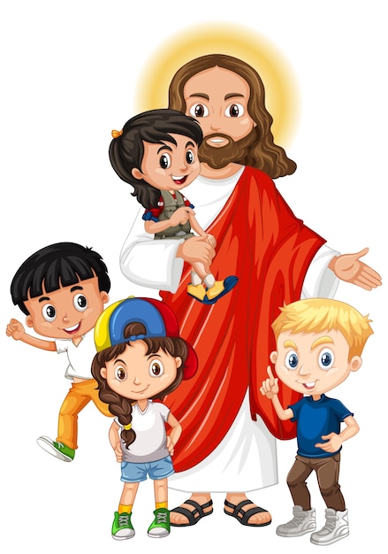 Free Vector | Jesus with a children group cartoon character
