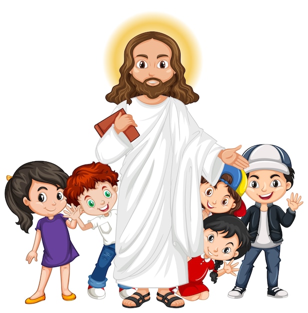 Free Vector | Jesus with a children group cartoon character