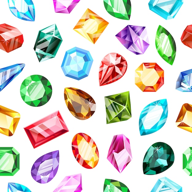 宝石の宝石パターン クリスタル宝石 宝石ゲーム宝石 豪華な華麗なサファイア ルビーの宝石のシームレスな背景 ジェムストーンジュエリー 華麗な貴石 ダイヤモンドの宝物 プレミアムベクター