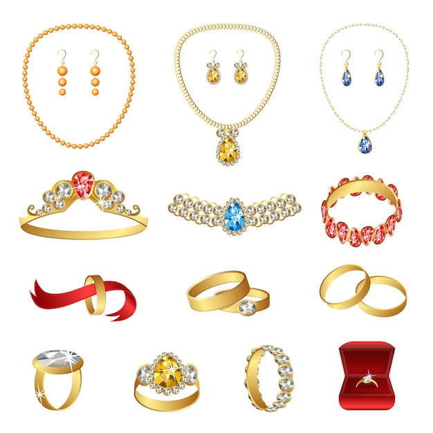 Jewellery Icons Set Cartoon Style - Free Download Vector PSD and Stock