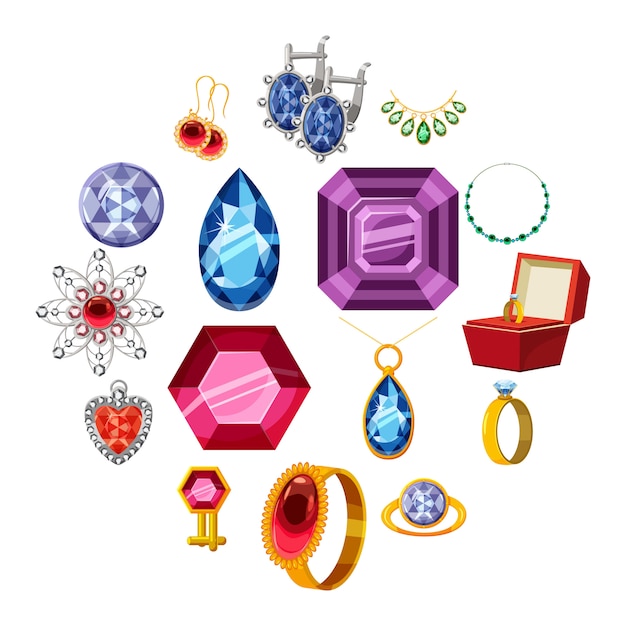 Premium Vector | Jewelry collection icons set, cartoon style