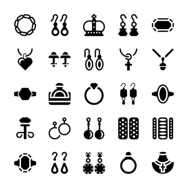 Jewelry glyph icons collection | Premium Vector