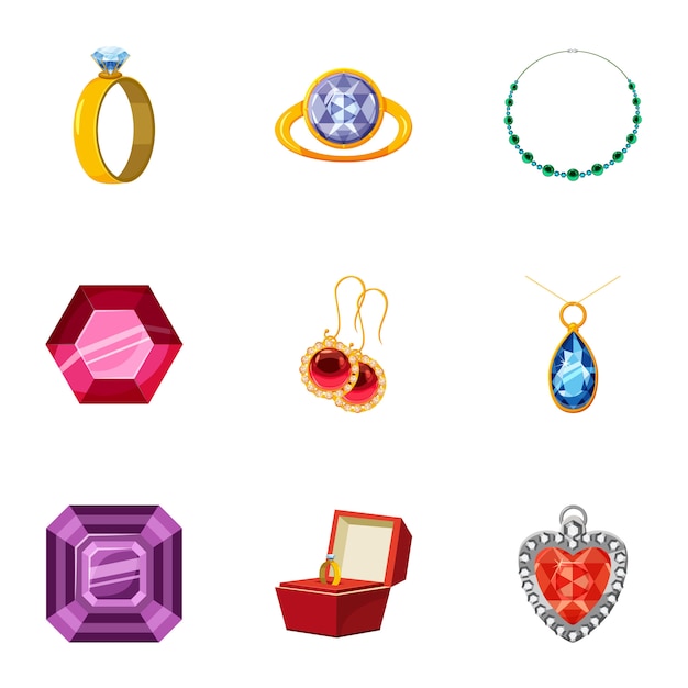 Jewelry icons set, cartoon style Vector | Premium Download