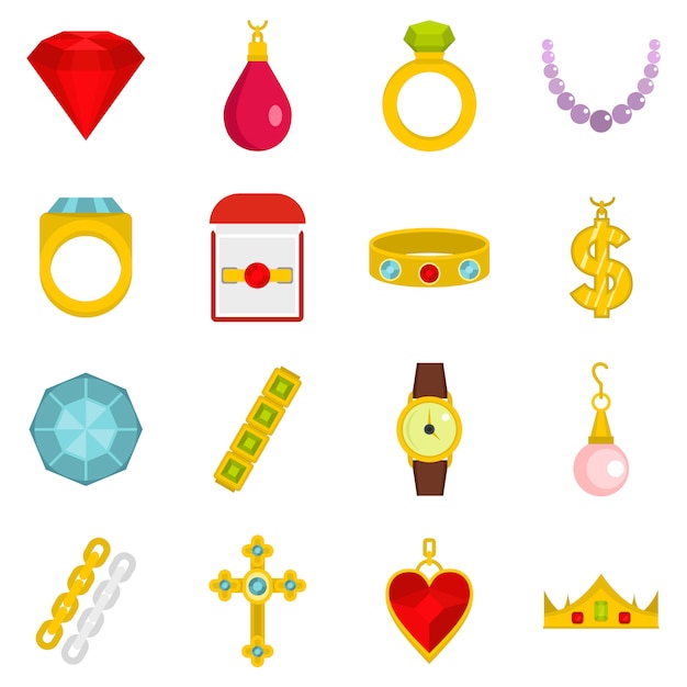 Premium Vector | Jewelry items icons set in flat style