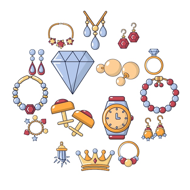Jewelry shop icon set, cartoon style Vector | Premium Download