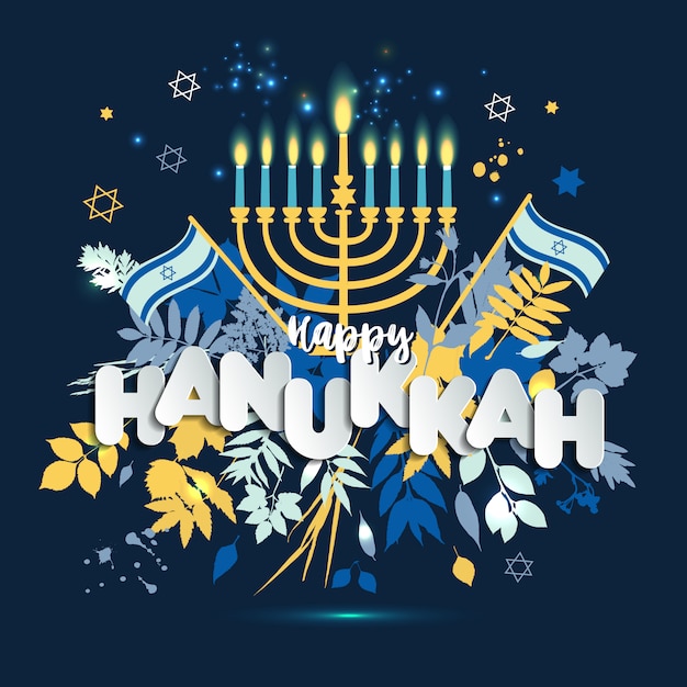 Premium Vector Jewish Holiday Hanukkah Greeting Card And Invitation Traditional Chanukah Symbols