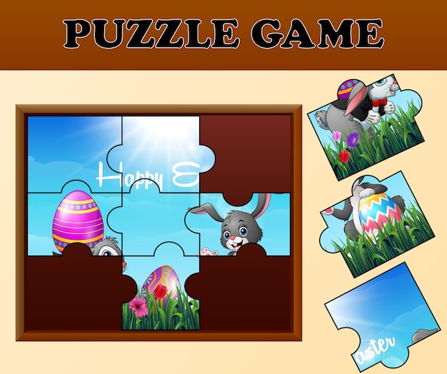 Premium Vector | Jigsaw puzzle game with happy easter bunnies