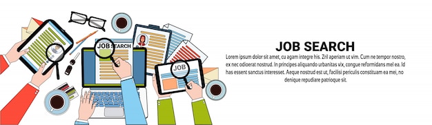 Job vacancy hr search web banner template business candidate position concept Premium Vector