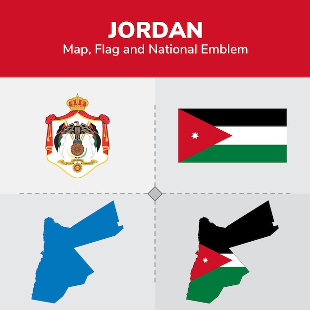 Download Jordan map, flag and national emblem | Premium Vector