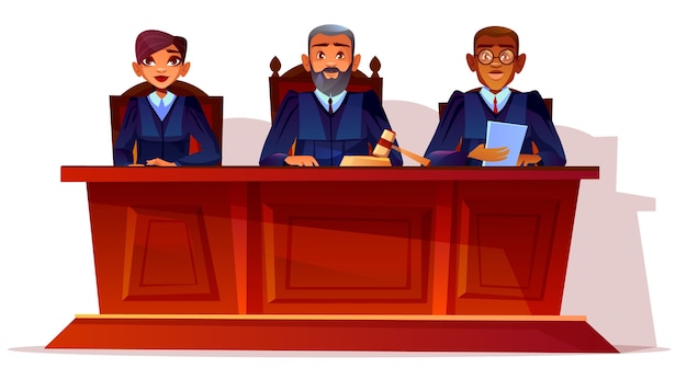 裁判所の裁判官はイラストを聞いている 検察官および司法書士の女性または査定人 無料のベクター