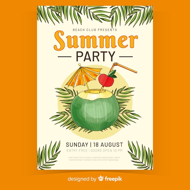 Free Vector | Juice in coconut summer party poster