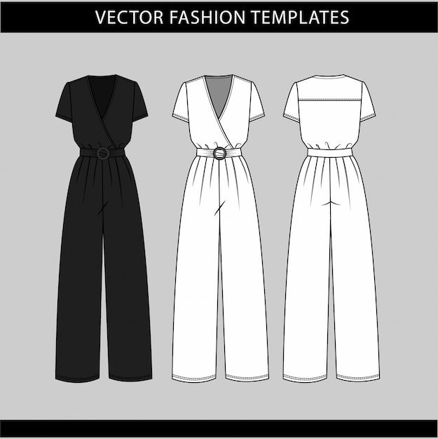 Premium Vector Jumpsuit Fashion Flat Sketch Template Front And Back