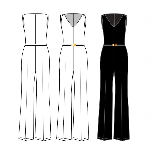 Premium Vector | Jumpsuit fashion flat sketch template