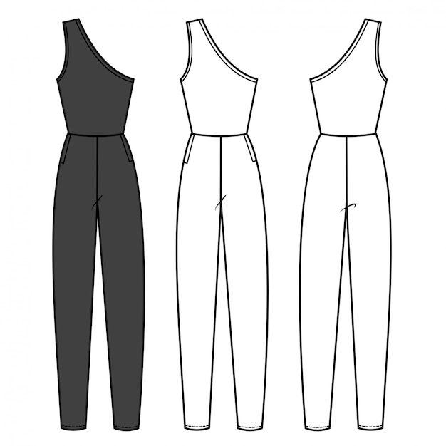 Jumpsuit fashion flat sketch template | Premium Vector