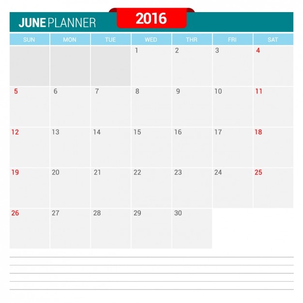 Free Vector June Calendar 16