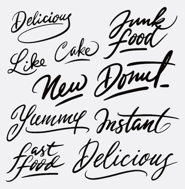 Premium Vector | Junk food and yummy donut handwriting calligraphy