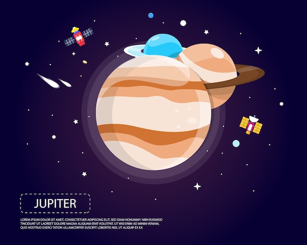 太陽系のイラストデ ザインの木星土星と海王星 プレミアムベクター