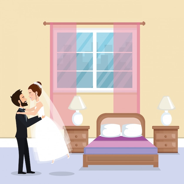 Just Married Couple In The Bedroom Vector Free Download
