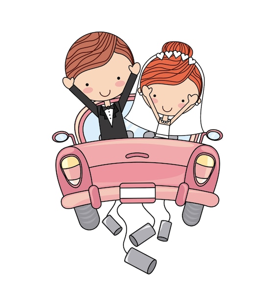 Download Just married couple car isolated | Premium Vector