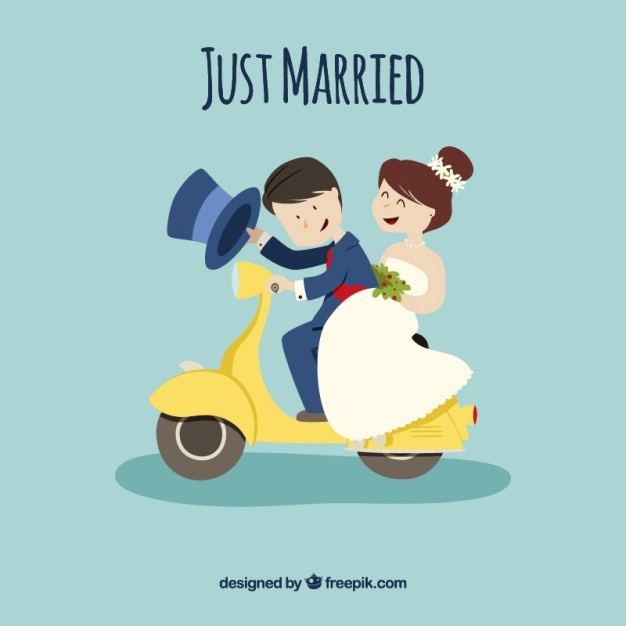 Premium Vector Just Married Couple On A Motorcycle