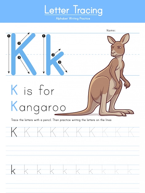 カンガルーの動物のアルファベットkをトレースする手紙k プレミアムベクター