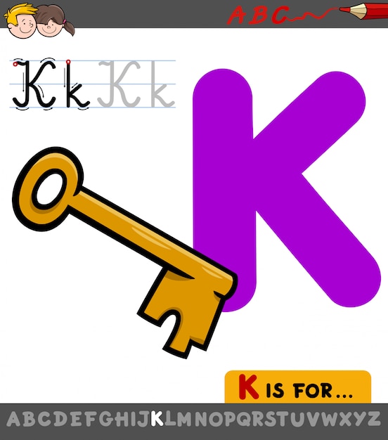 キーを持つ文字kの教育漫画イラスト プレミアムベクター
