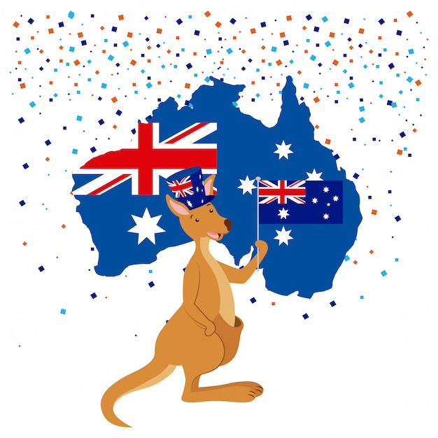 Download Kangaroo with australia flag and confetti Vector | Free ...