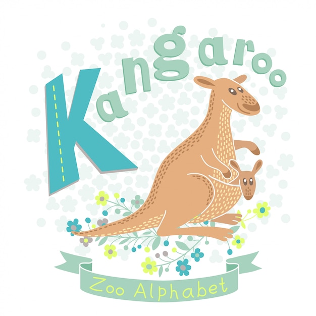 Download Kangaroo with a baby kangaroo in cartoon style. | Premium ...