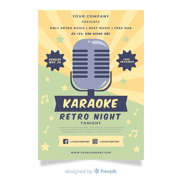 Free Vector Karaoke Party Poster Template In Flat Style