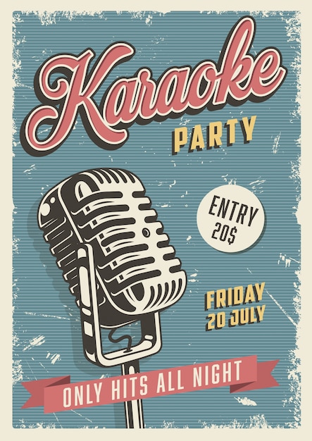 Download Free Vector | Karaoke party vintage poster